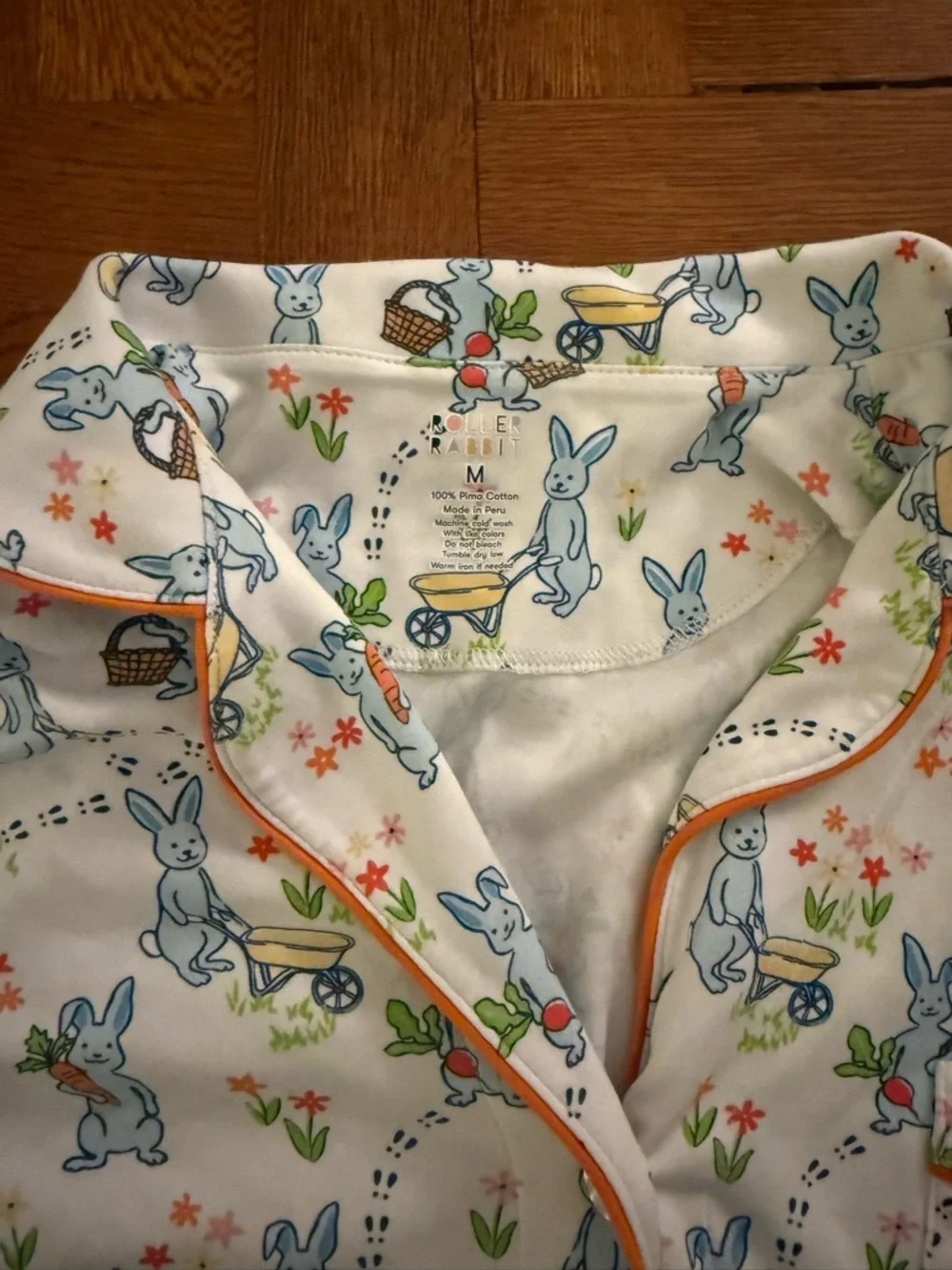 Roller Rabbit Cream Bunny Print Short Pajama Set with Orange Trim - Picture 3 of 3